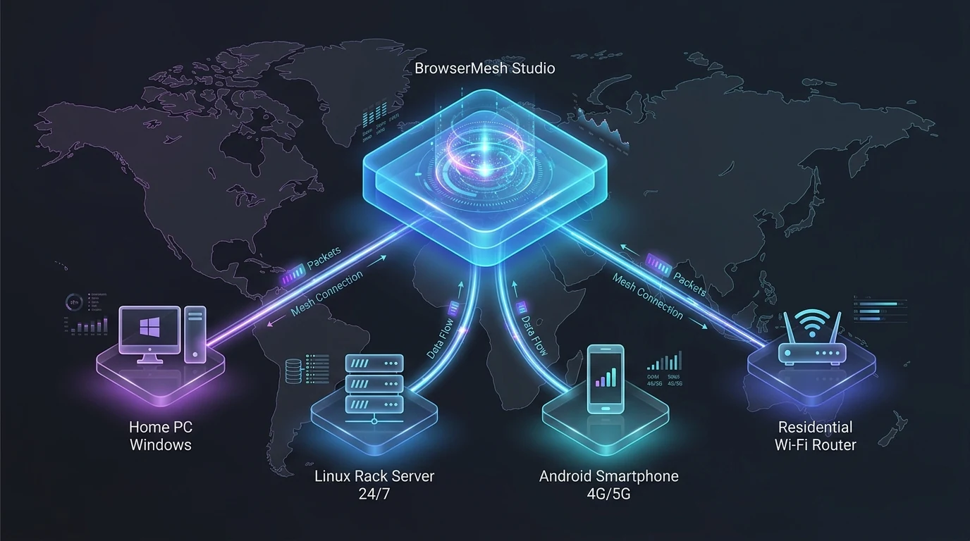 BrowserMesh Distributed Node Mesh Architecture Distributed Node Mesh Architecture Diagram