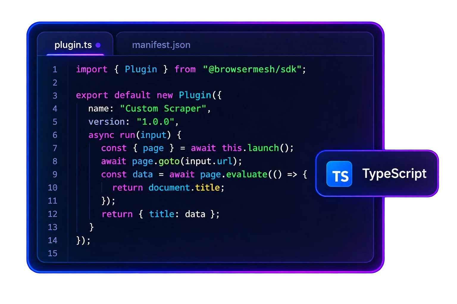 BrowserMesh TypeScript SDK Code Editor